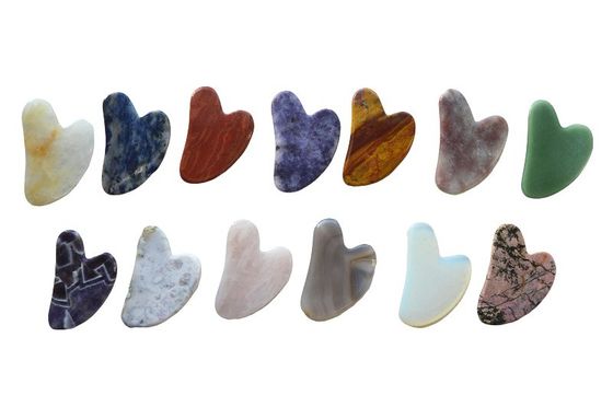 75*50mm Rose Quarz Jade Bian Stein Skulptur Herz Gua Sha Gesicht Skulptur Werkzeug für Hals Rücken Schulter Massage Anti-Aging