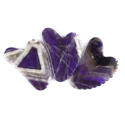 2024 Trending Massagetools Herzform Natürlicher Amethyst Gua Sha Mit Zähnen Custom Logo Guasha Körper Selbst Hautpflege