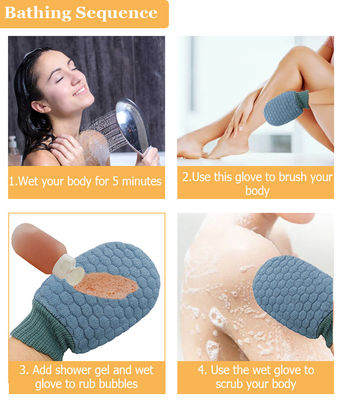 Tiefreinigungshandschuhe mit benutzerdefiniertem Logo für die Exfoliation von totem Leder und für das Körperspülen