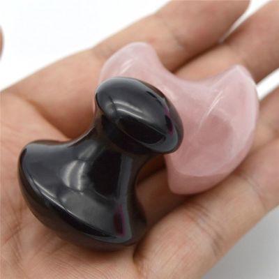 Portable Obsidian und Rose Quarz Pilz Form Gua Sha Massagetool Set mit ISO9001 Zertifizierung