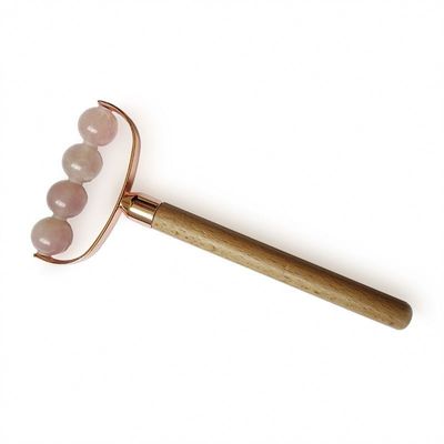 Gesichtsmassager Tragbare Rose Quarz Einkopf Gesichts Anti-Falten Roller Holzgriff