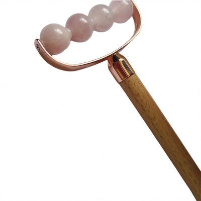 Gesichtsmassager Tragbare Rose Quarz Einkopf Gesichts Anti-Falten Roller Holzgriff