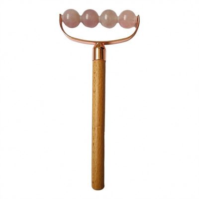 Gesichtsmassager Tragbare Rose Quarz Einkopf Gesichts Anti-Falten Roller Holzgriff