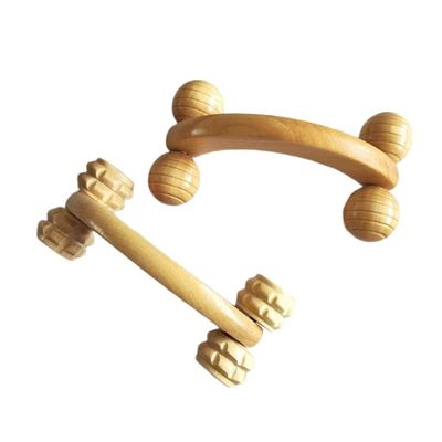 Handheld Vier Massivholz-Roller mit Handgriff Muskelmassage und manuelle Guasha Körperpflege-Tool