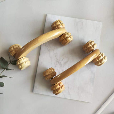 Handheld Vier Massivholz-Roller mit Handgriff Muskelmassage und manuelle Guasha Körperpflege-Tool