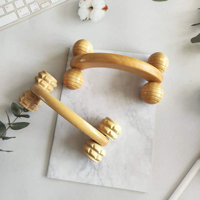 Handheld Vier Massivholz-Roller mit Handgriff Muskelmassage und manuelle Guasha Körperpflege-Tool