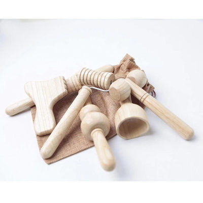 Braunes Massivholz-Mini-Massager-Roller-Massage-Stick mit Griff Sechsstück-Set Guasha Körper Selbstgesundheit Hautpflege-Tool Spa