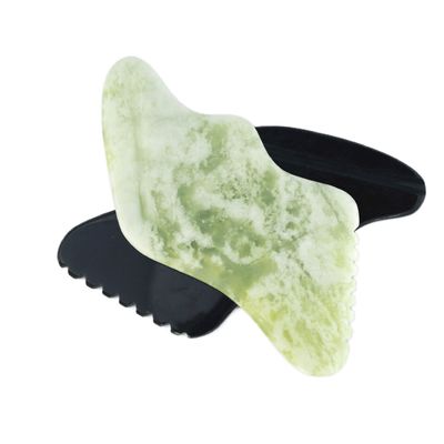 Körpermassager Natürliche grüne Jade Guasha für Anti-Aging Chinesisch Xiuyan Jade Blitzform Gua Sha Schaben Massagetool