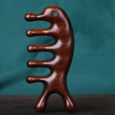 Einzigartiges Logo erhältlich brauner breiter Zahn Kopf Kopfhaut Massage Kamm Herstellung Naturholz Sandelholz Gus Sha Kamm