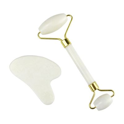 Körpermassager Natürlicher Weißer Jade Stein Gua Sha Schablone Guasha Gesichtsrolle Geschenkbox Set Spa Massagetool Hautpflege Gesichtsschönheitsroutine