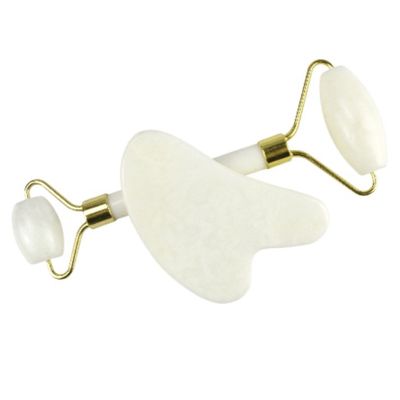 Körpermassager Natürlicher Weißer Jade Stein Gua Sha Schablone Guasha Gesichtsrolle Geschenkbox Set Spa Massagetool Hautpflege Gesichtsschönheitsroutine