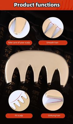 Kupfer Guasha Massagegeräte Metall Messing Haare Gua sha Kamm Akupunktur Scalping Point Apparat für den Kopf Akupunktur Kamm