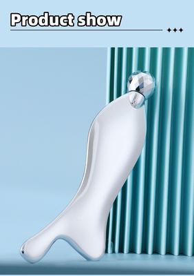 Personalisiertes Logo erhältlichd Fischform Zinklegierung Schabplatte Dünnschleimung Gesicht Auge Roller Edelstahl Guasha Massagetool