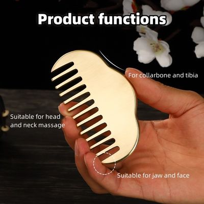Gold Feinzahn Natürliche Messing Gua Sha Board Kopfhaut Massage Kamm Guasha Stein Kopf Massager Haar Gesundheitspflege Schönheitsmittel Zuhause