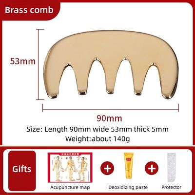 Fünftändiges natürliches Messing Gua Sha Brett Körpermassage Kamm Kopfhaut Guasha Werkzeugkopf Massager Haar Gesundheitspflege Salon Schönheitshaus