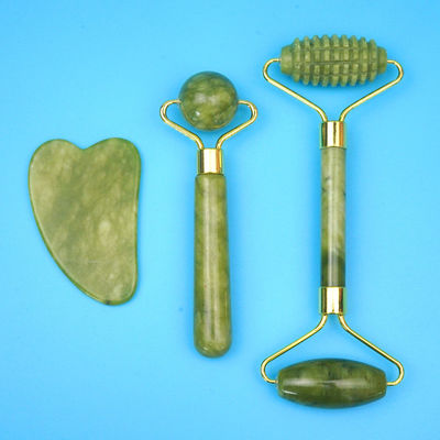 2024 Schwarzer Jade-Roller Gua Sha Set für Körpermassage und 100% natürliche Doppelkopf Haut Gesichtspflege