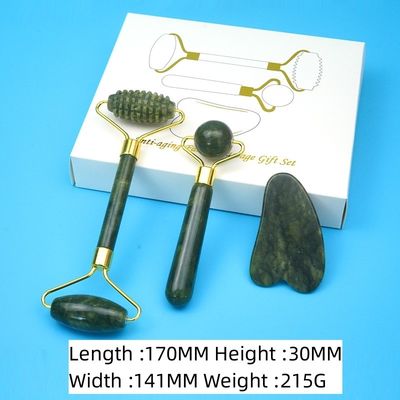 2024 Schwarzer Jade-Roller Gua Sha Set für Körpermassage und 100% natürliche Doppelkopf Haut Gesichtspflege