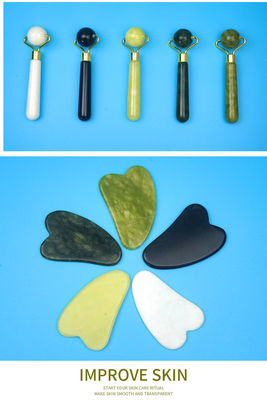 2024 Schwarzer Jade-Roller Gua Sha Set für Körpermassage und 100% natürliche Doppelkopf Haut Gesichtspflege