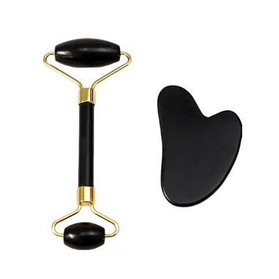 Body Scraper Customized Logo Availabled Natur schwarzer Bianstone Gesichtsmassage Roller Guasha schwarzer Jade Roller Set für Massage