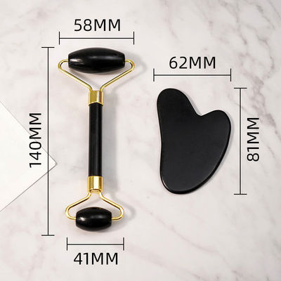 Body Scraper Customized Logo Availabled Natur schwarzer Bianstone Gesichtsmassage Roller Guasha schwarzer Jade Roller Set für Massage