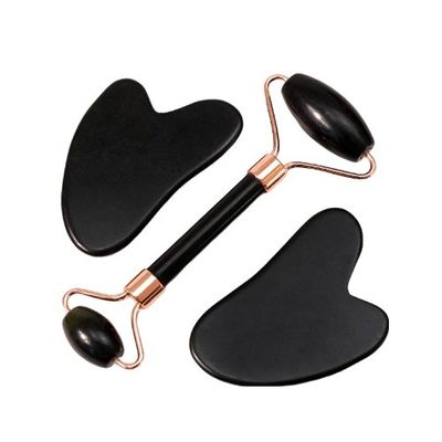 Body Scraper Customized Logo Availabled Natur schwarzer Bianstone Gesichtsmassage Roller Guasha schwarzer Jade Roller Set für Massage