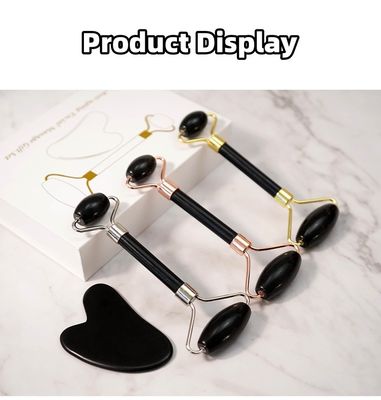 Body Scraper Customized Logo Availabled Natur schwarzer Bianstone Gesichtsmassage Roller Guasha schwarzer Jade Roller Set für Massage
