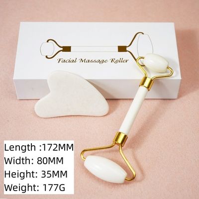 Customized Logo Availabled White Jade Roller And Guasha Set Für Gesichts-Gua Sha Massage Mit Geschenk-Box Für Körpermuskeln