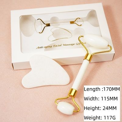 Customized Logo Availabled White Jade Roller And Guasha Set Für Gesichts-Gua Sha Massage Mit Geschenk-Box Für Körpermuskeln