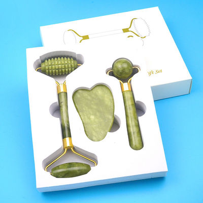 Körpermuskeln Natürlicher Jade Stein Gua Sha Schraubbrett Guasha Gesichtsrolle Geschenkbox Drei-Teil-Set Spa Massagetool Hautpflege Gesichtsschönheit