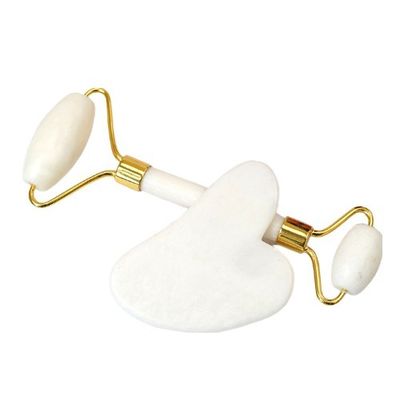Hautpflege-Tool Natürlicher Weißer Jade Stein Gua Sha Schablone Guasha Gesichtsrolle Geschenkbox Set für Körpermuskeln Massage