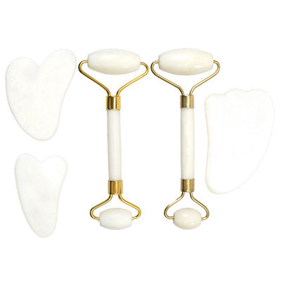 Hautpflege-Tool Natürlicher Weißer Jade Stein Gua Sha Schablone Guasha Gesichtsrolle Geschenkbox Set für Körpermuskeln Massage
