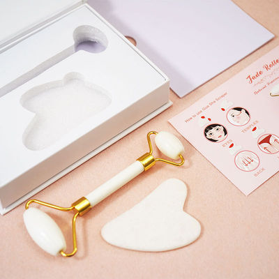 Hautpflege-Tool Natürlicher Weißer Jade Stein Gua Sha Schablone Guasha Gesichtsrolle Geschenkbox Set für Körpermuskeln Massage