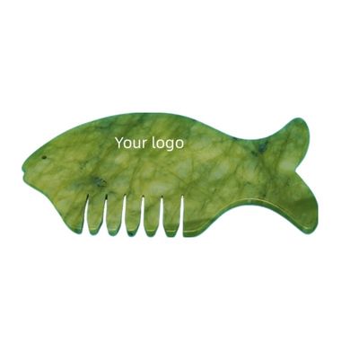 2024 Fischform Natur Xiuyan Jade Gua Sha Kopfhaut Massage Kamm Kopf Guasha Massager für Gelbkopf Massage Ausrüstung