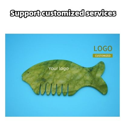 2024 Fischform Natur Xiuyan Jade Gua Sha Kopfhaut Massage Kamm Kopf Guasha Massager für Gelbkopf Massage Ausrüstung