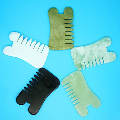 Natürlicher Grün Xiuyan Jade Gua Sha Kopfhaut Massage Kamm Guasha Stein Kopfmassager für Haar Gesundheit Pflege Salon Schönheitsmittel