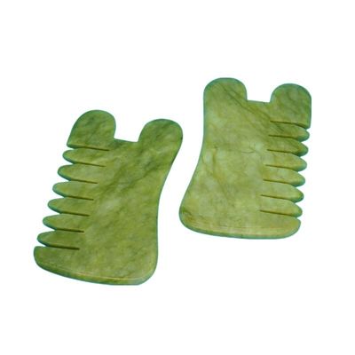 Natürlicher Grün Xiuyan Jade Gua Sha Kopfhaut Massage Kamm Guasha Stein Kopfmassager für Haar Gesundheit Pflege Salon Schönheitsmittel