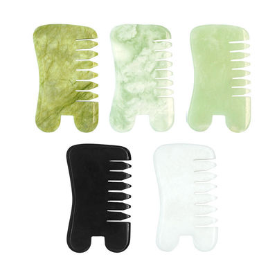 Natürlicher Grün Xiuyan Jade Gua Sha Kopfhaut Massage Kamm Guasha Stein Kopfmassager für Haar Gesundheit Pflege Salon Schönheitsmittel