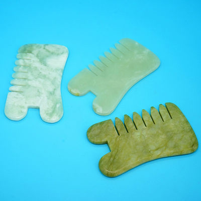 Natürlicher Grün Xiuyan Jade Gua Sha Kopfhaut Massage Kamm Guasha Stein Kopfmassager für Haar Gesundheit Pflege Salon Schönheitsmittel