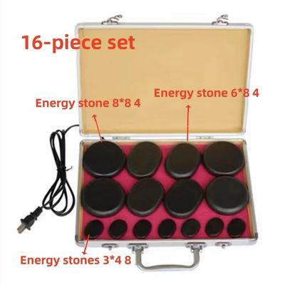 Personalisiertes Logo verfügbard Spa Heiße Steine Massage Essential mit 18 Stück Basalt Energie Steine und Aluminium Heizkiste