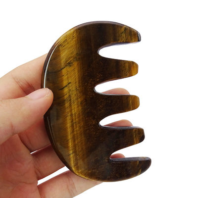 Brauner Naturtiger-Auge-Stein Guasha-Massage-Kamm für Körper und Hals-Therapie Haar-Kamm Kopfhaut-Massagegerät SPA-Behandlung