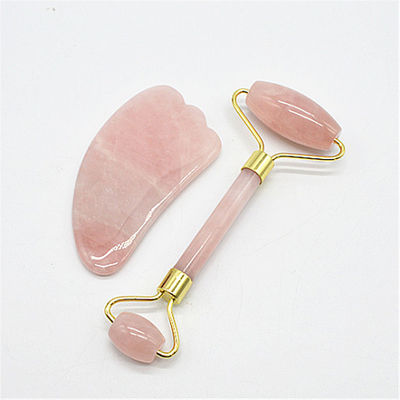 Gesichtsmassage und Hautpflege Rose Quarz Gua Sha Set mit 90mm Länge