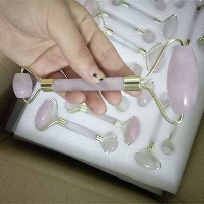 Natürliche Pflege Jade-Stein-Rollensatz für Gesichtshaut Massager Gua Sha Werkzeug entspannend Anti-Aging Falten-Kampf Rose Quarz