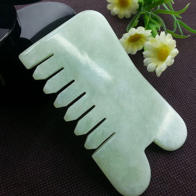 Handheld Abarke Natürlicher Jade Stein Gua Sha Gesichtsmassage Haar Kamm mit sechs Zähnen Kopfmassager