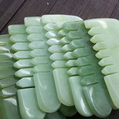 Handheld Abarke Natürlicher Jade Stein Gua Sha Gesichtsmassage Haar Kamm mit sechs Zähnen Kopfmassager