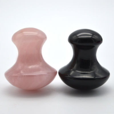 Natürlicher Edelstein Massagekit 35*40mm Handgefertigter Rosenquarz und Schwarzer Obsidian Pilz geformte Steine zur Heilung