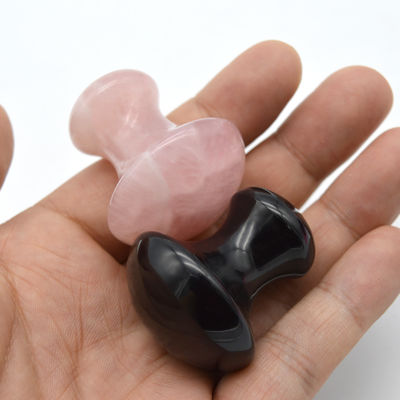 Natürlicher Edelstein Massagekit 35*40mm Handgefertigter Rosenquarz und Schwarzer Obsidian Pilz geformte Steine zur Heilung