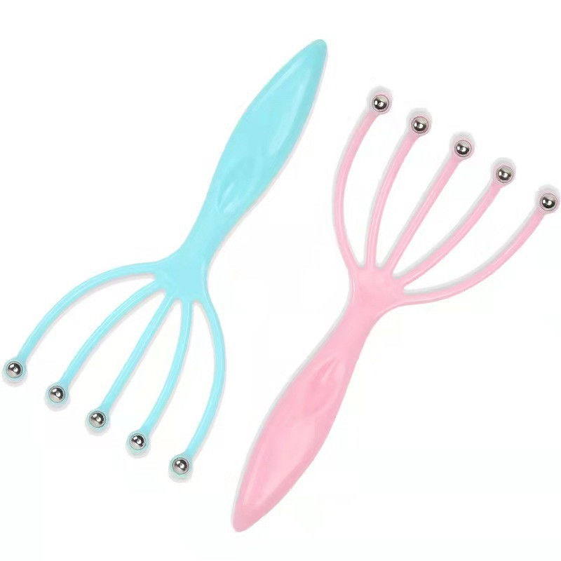 Blau/Pink Fünf-Klauen-Kopf-Massager Stahlkugel für Kopfhaut-Relaxations-Massagetools 100g Kopfschmerzlinderung Meridian-Dredging-Tools