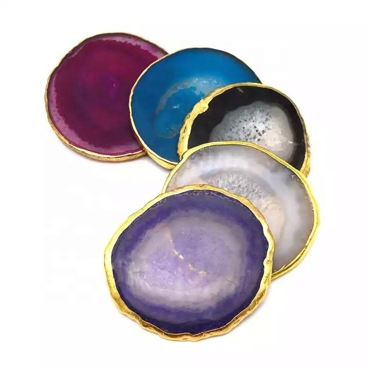 Oval polierte Naturkristall-Agat-Scheiben Gold Rande Agat-Coaster mit MASCOT Thema Oval Form Oval Design Oval