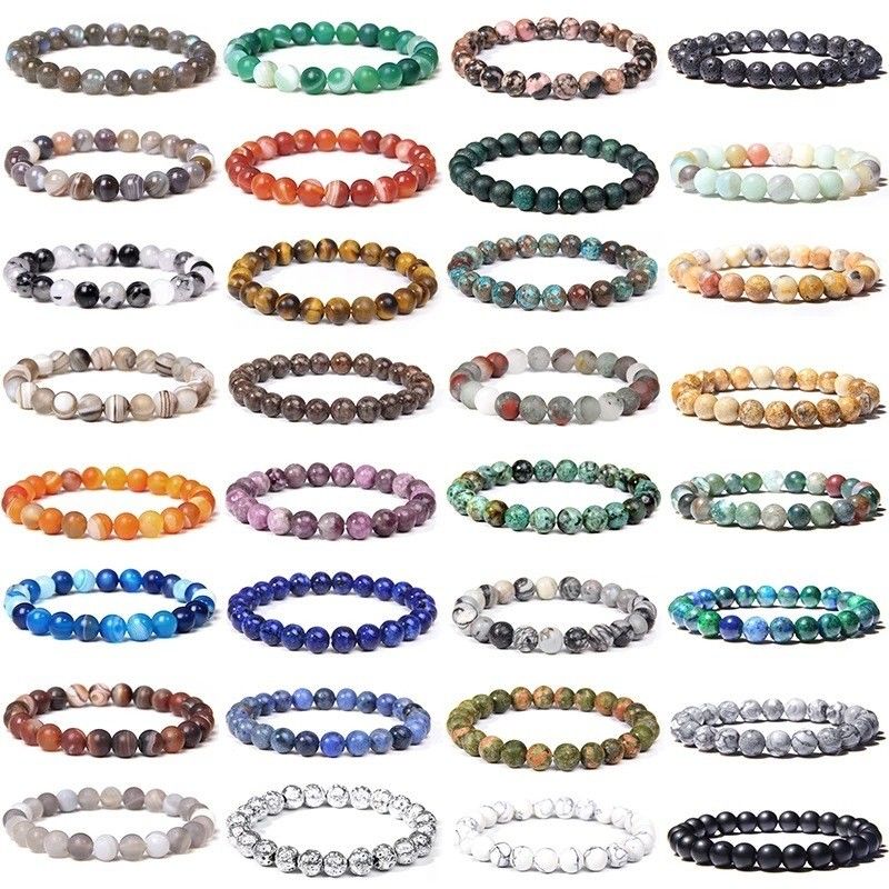 Natürliche Jade Perlen Armband Damen Amethyst Kristall Quarz Aquamarin Smaragd Schmuck Agat Elastiziertes Armband Für Männer