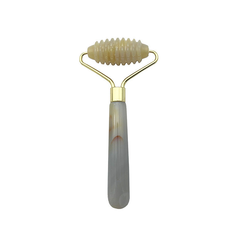 Kundenlogo 100% natürliches graues Achat Roller Jadeit Kristall Schönheitsbehälter Massage Stick Gesichtsgesundheitsmittel